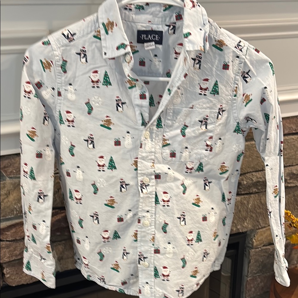 The Children's Place White Casual Button Down Shirt with Playful Print